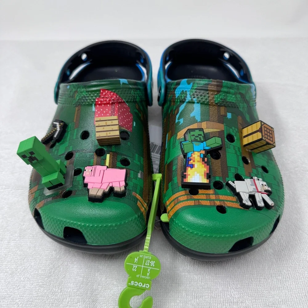 Crocs Minecraft Classic Clog K Light Up Green/Blue Pixel Kids J4 210830-90H